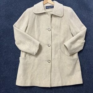 Herman Kay Coat Womens Petite White Wool Single Breasted Mid Length Overcoat